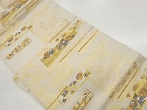 扇に鴛鴦・菊・色紙散らし模様織出し名古屋帯